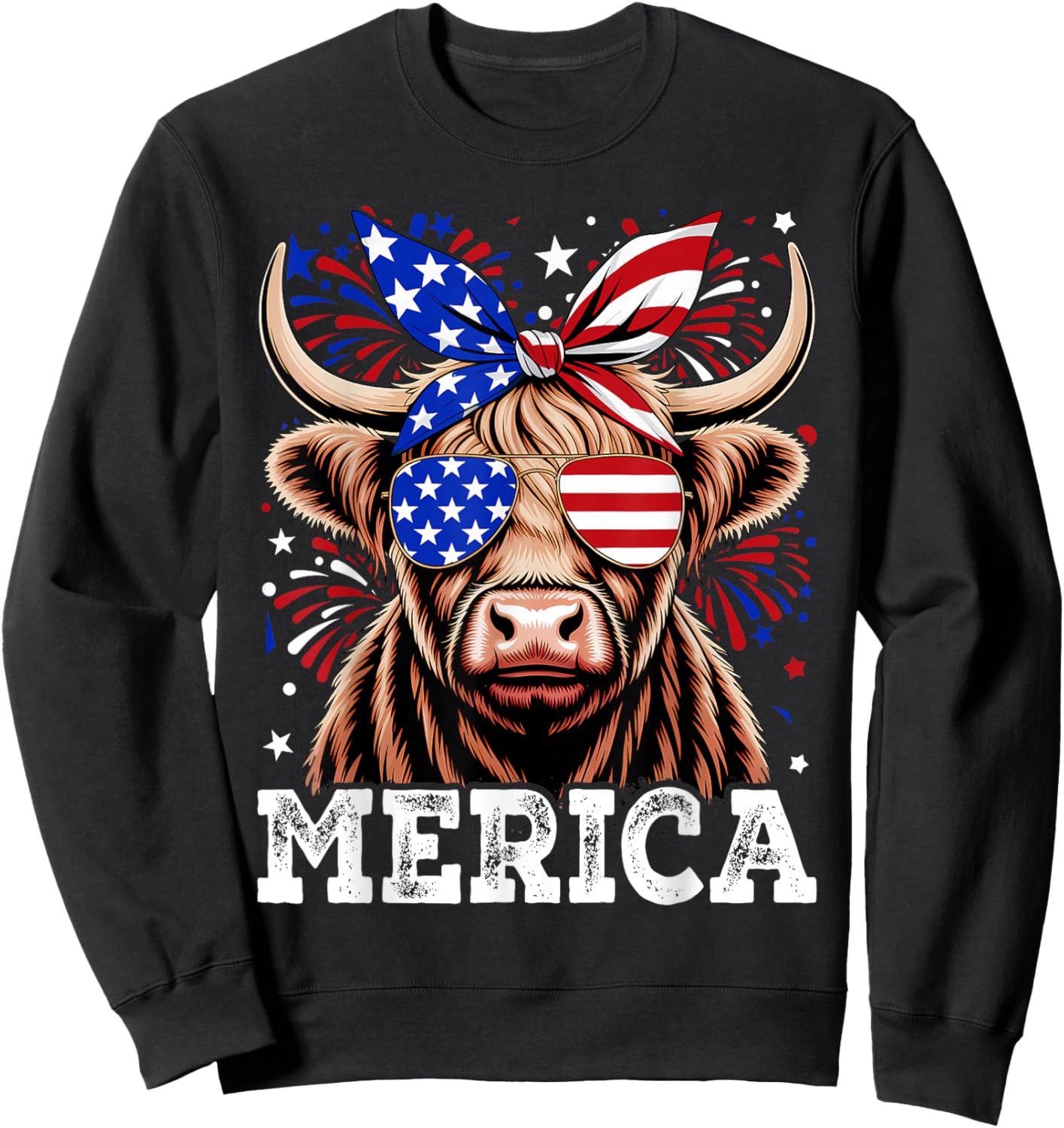 4th Of July Highland Cow Merica American Farm Men Women Sweatshirt - Sweatshirt | Black
