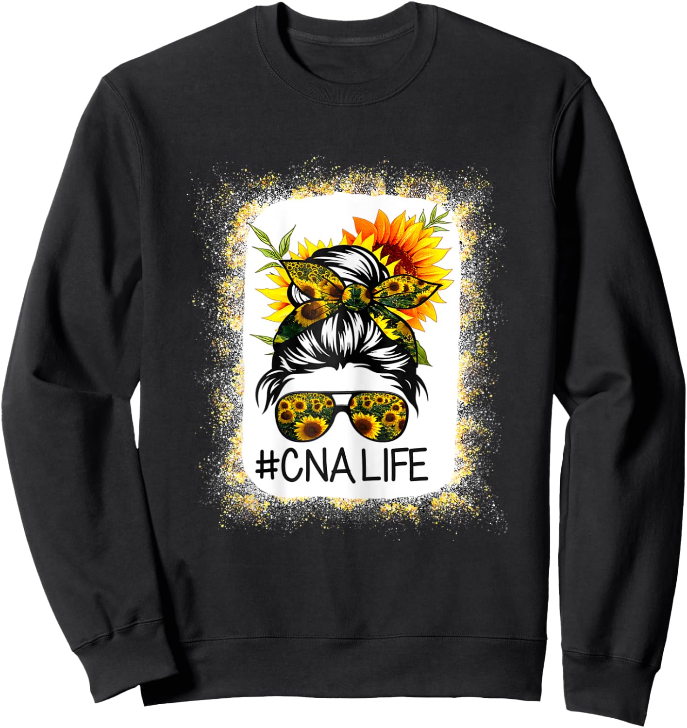 CNA Life Messy Hair Bun Sunflower Women Mother's Day Sweatshirt - Sweatshirt | Black