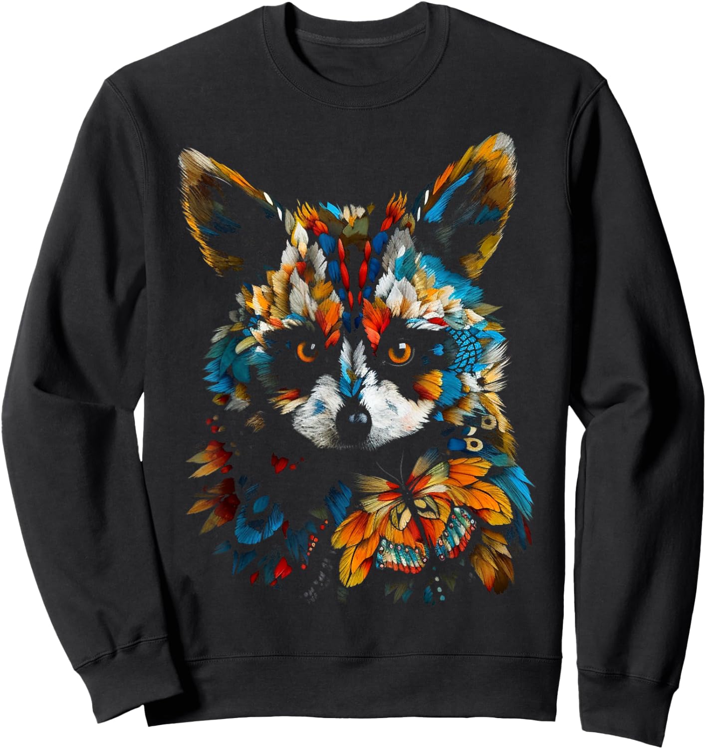 Raccoon Colourful Art - Butterfly Animal Raccoon Sweatshirt - Sweatshirt | Black