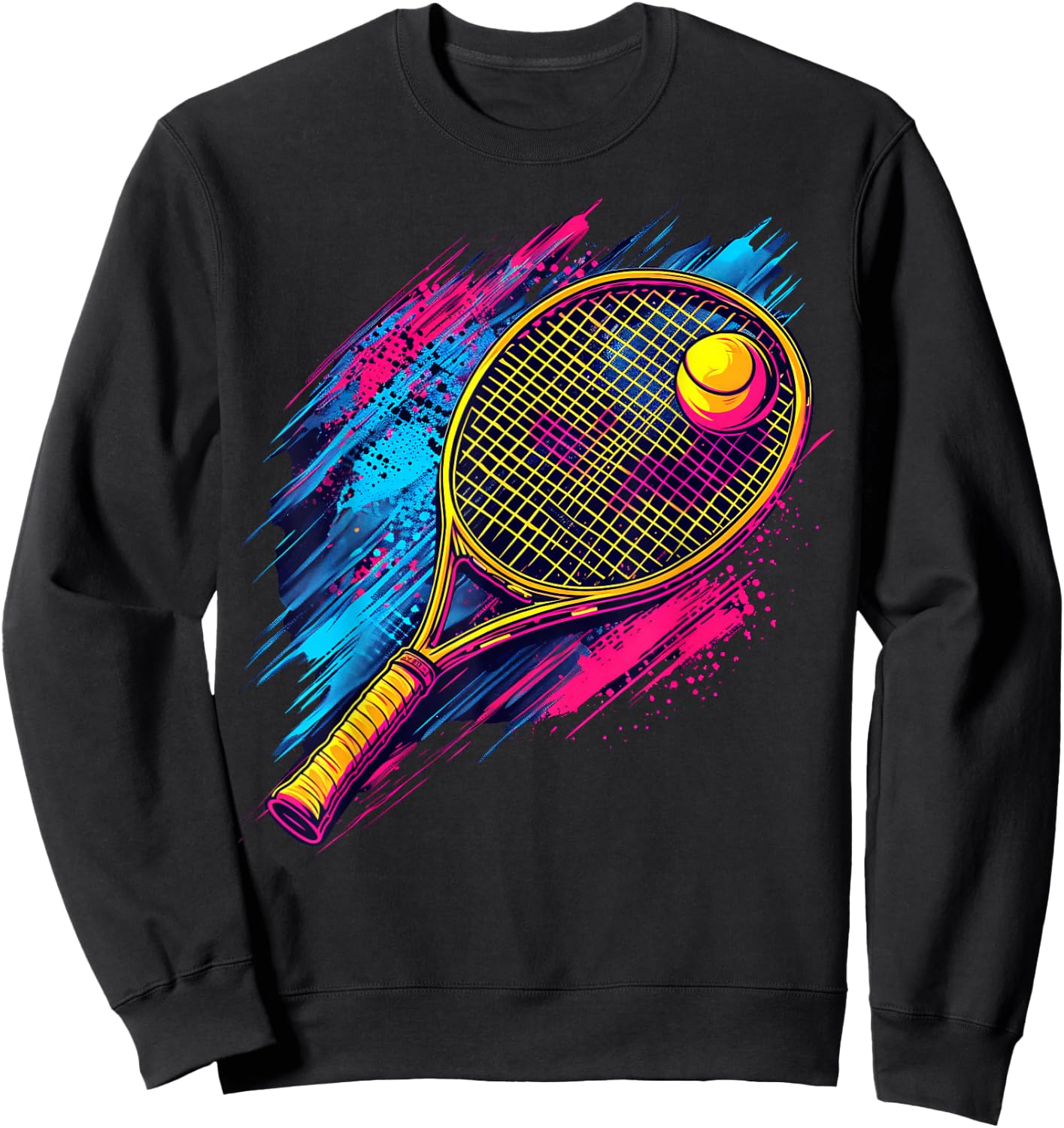 Colorful painted Tennis Racket and Ball on artistic Tennis Sweatshirt - Sweatshirt | Black