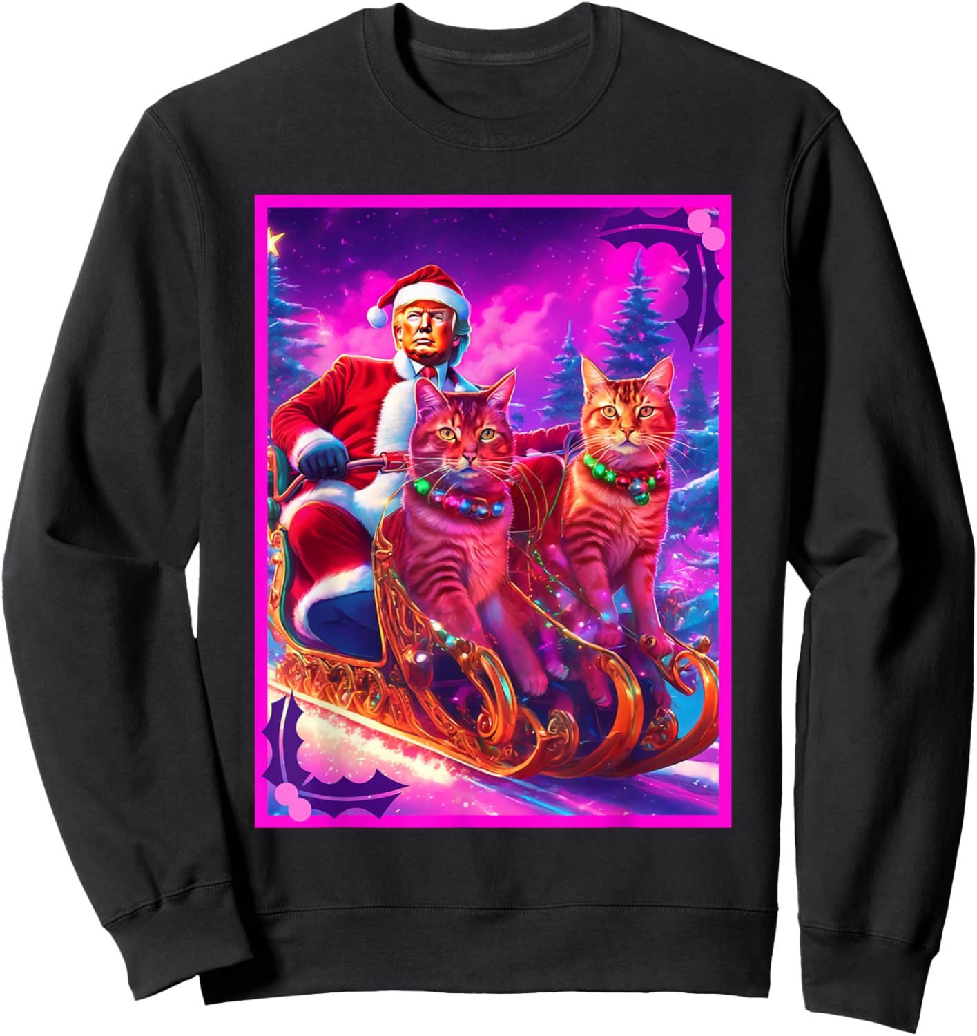 Funny Cat Lover Christmas Sweater Trump Ugly Christmas Women Sweatshirt - Sweatshirt | Black