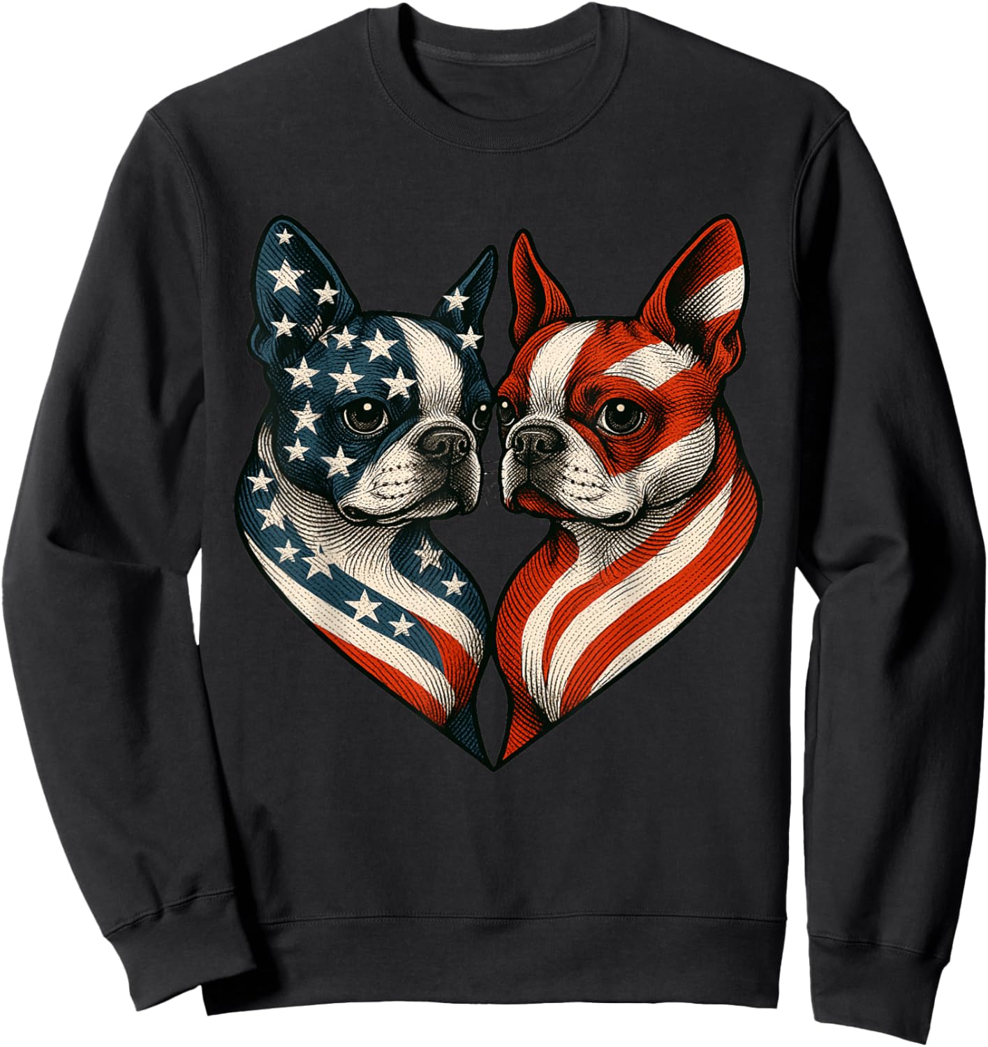 Patriotic Boston Terrier Dog Heart American Flag 4th Of July Men Women Sweatshirt - Sweatshirt | Black