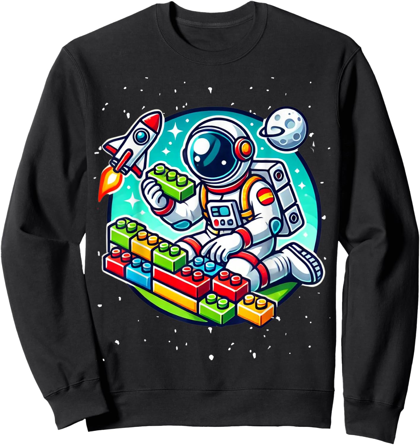 Master Builder Space Astronaut Building Blocks Bricks Boys Sweatshirt - Sweatshirt | Black