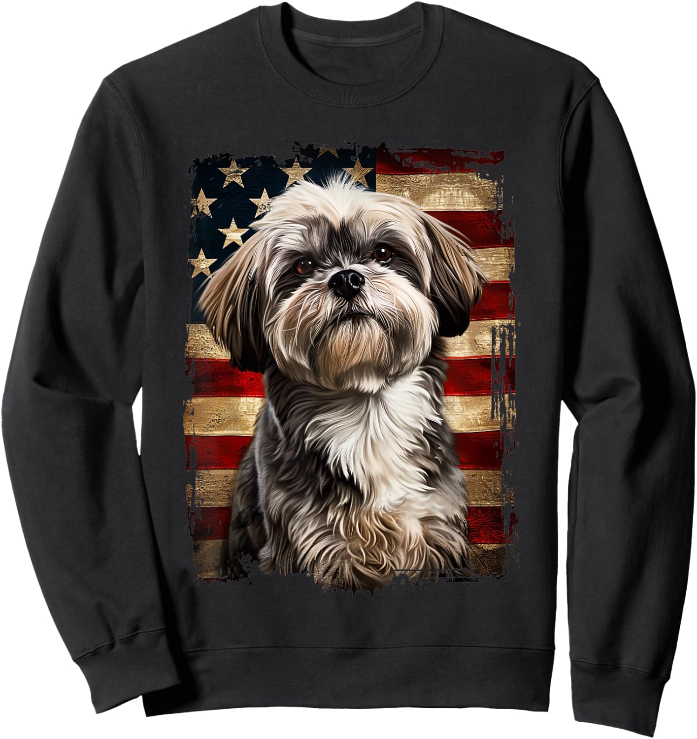 Lhasa Apso American Flag Sweatshirt - Sweatshirt | Black