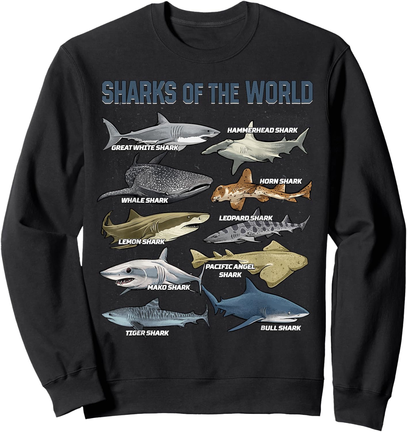 Sharks Animals of the World Marine Biology Fish Shark Lovers Sweatshirt - Sweatshirt | Black