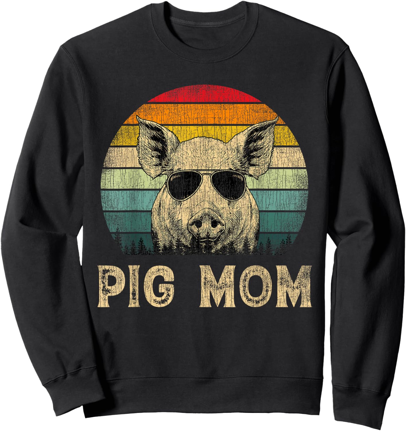 Vintage Pig Mom Pig Lovers Mommy Mother's Day Sweatshirt - Sweatshirt | Black