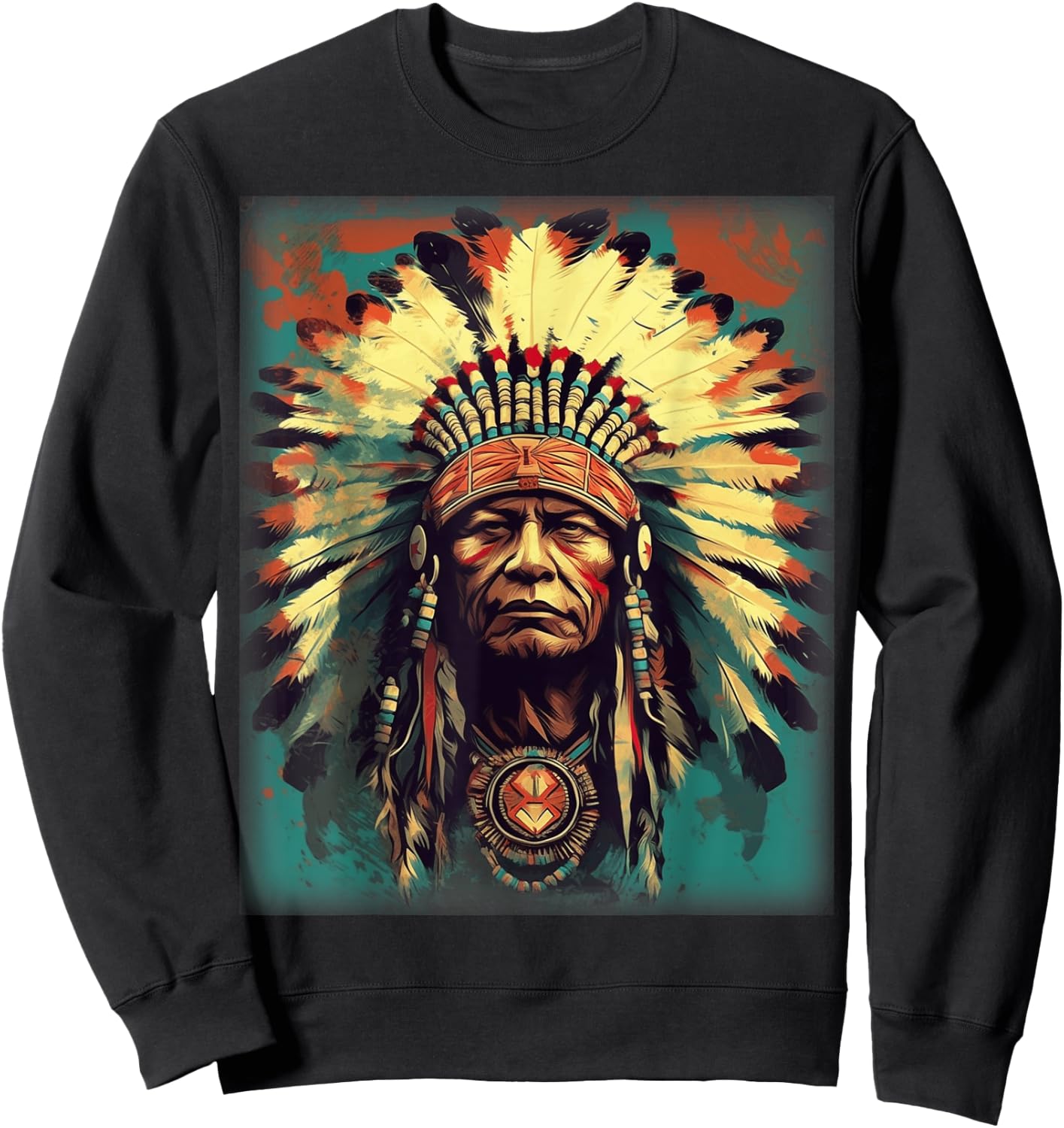 Native American Indian Headdress Traditional Art Men Women Sweatshirt - Sweatshirt | Black