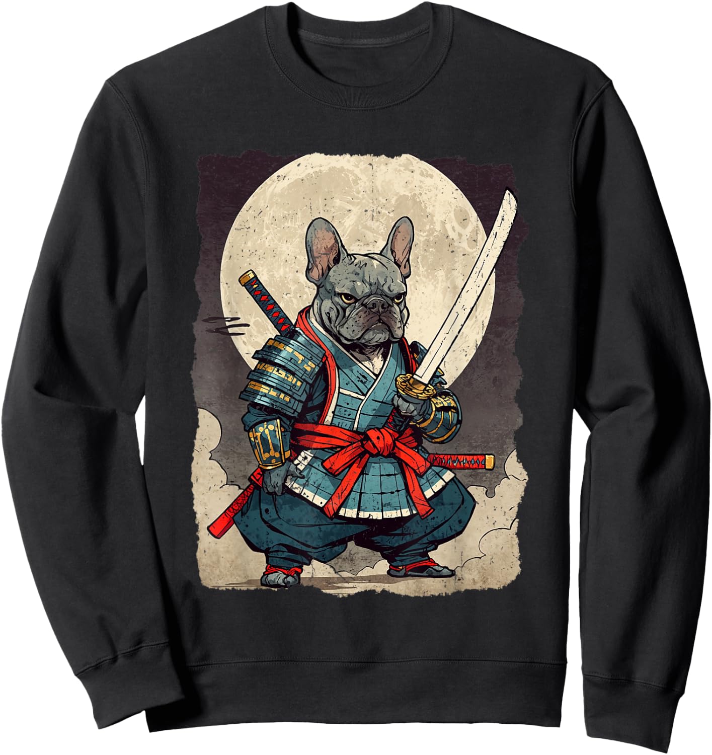 Bulldog Samurai Japanese Retro Ukiyoe Warrior French Bulldog Sweatshirt - Sweatshirt | Black