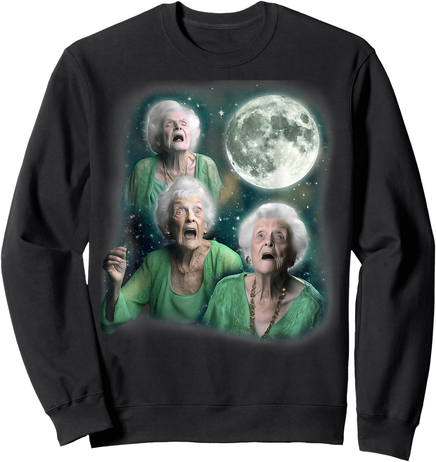 Three Granny Moon Funny Oddly Specific Dank Meme Sweatshirt - Sweatshirt | Black