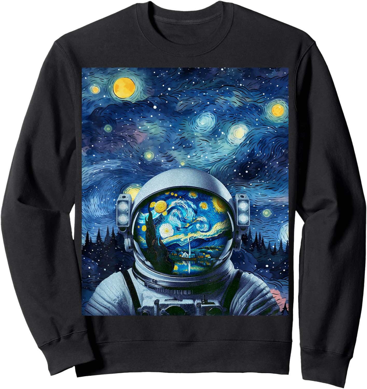 Graphic Van Gogh Starry Night Space Lovers Astronaut Lover Sweatshirt - Sweatshirt | Black
