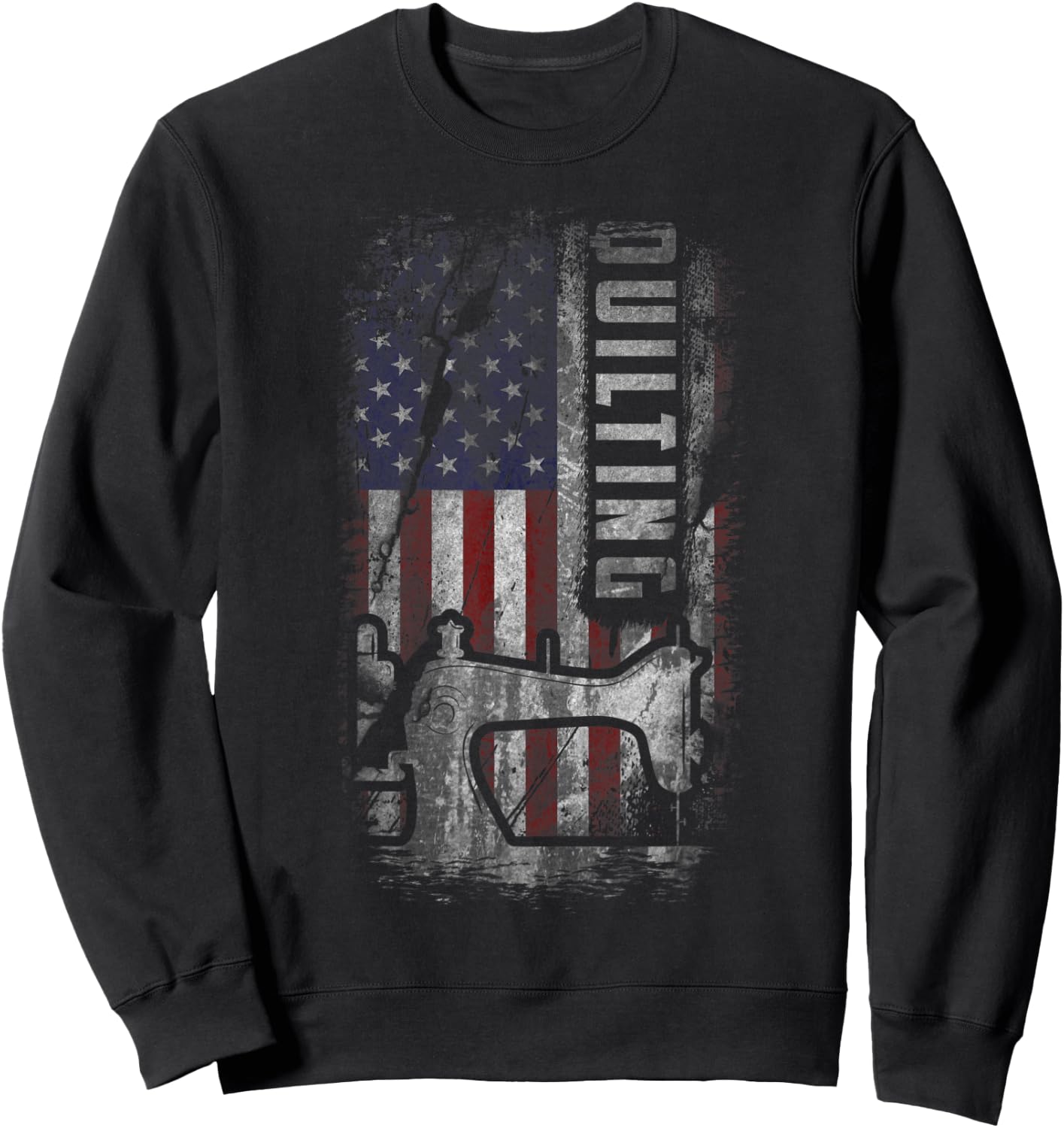 American Quilting Patriot Grunge USA Flag Quilt Gift Sweatshirt - Sweatshirt | Black