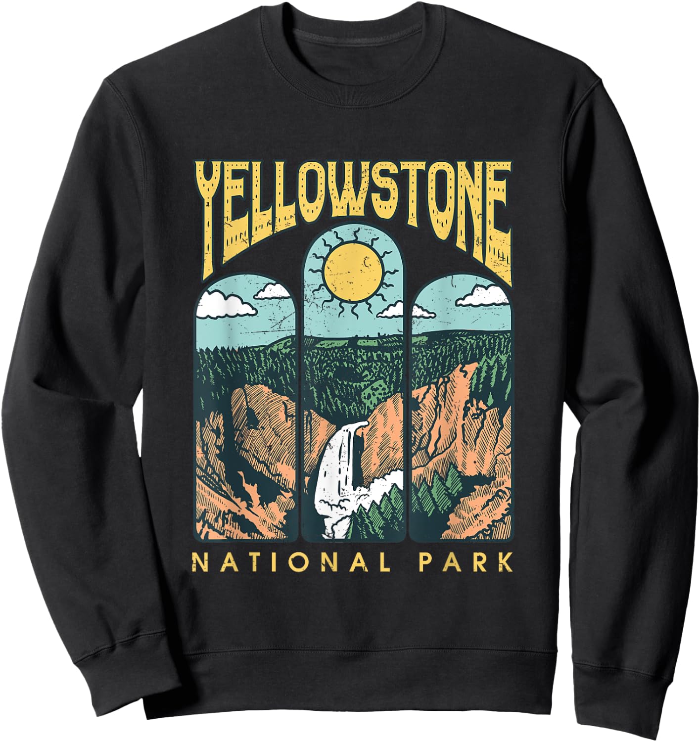 Vintage Yellowstone National Park Hiking Camping Travel Sweatshirt - Sweatshirt | Black