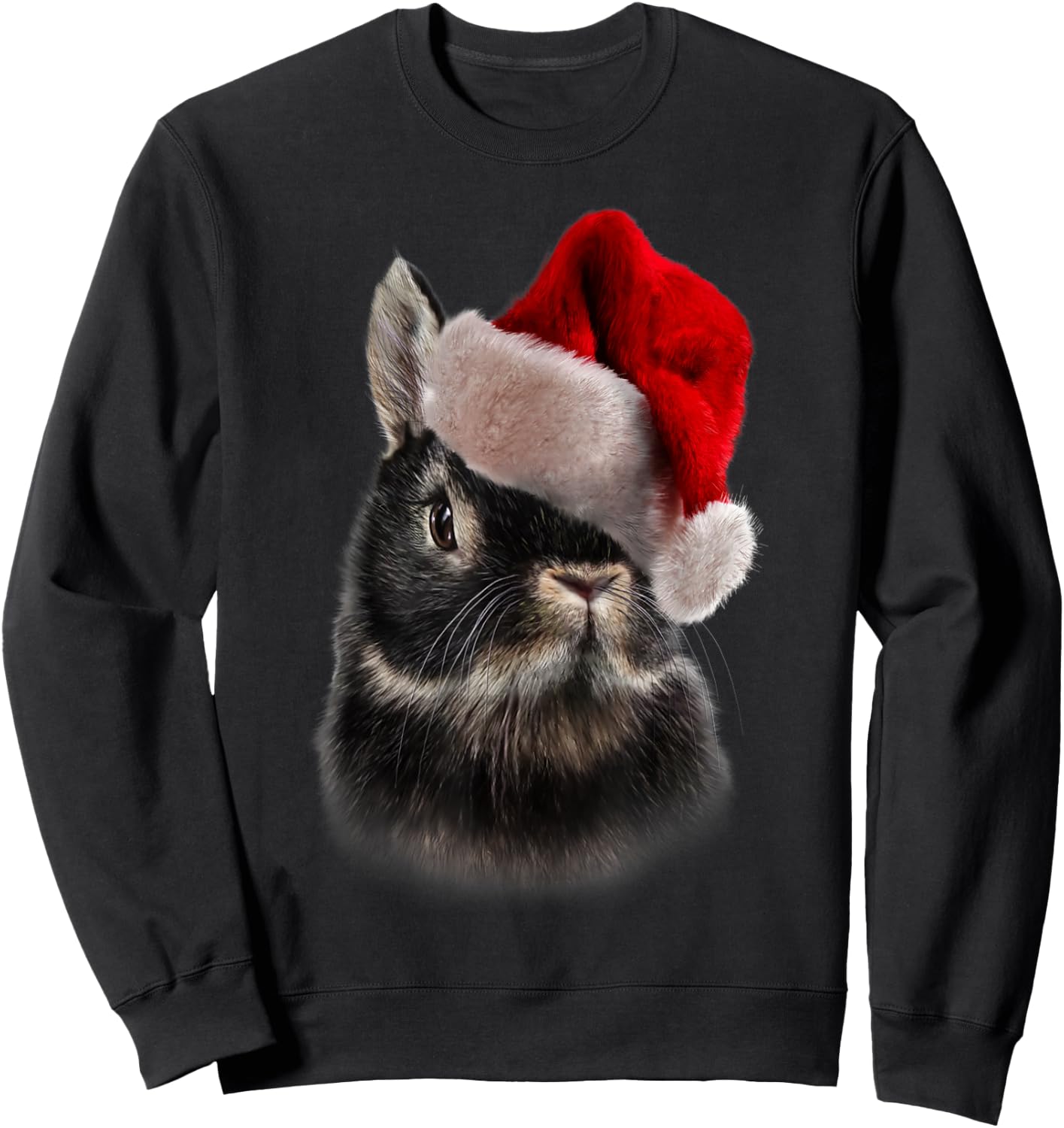 Netherland Dwarf Rabbit, Christmas Santa Hat, Bunny Sweatshirt - Sweatshirt | Black