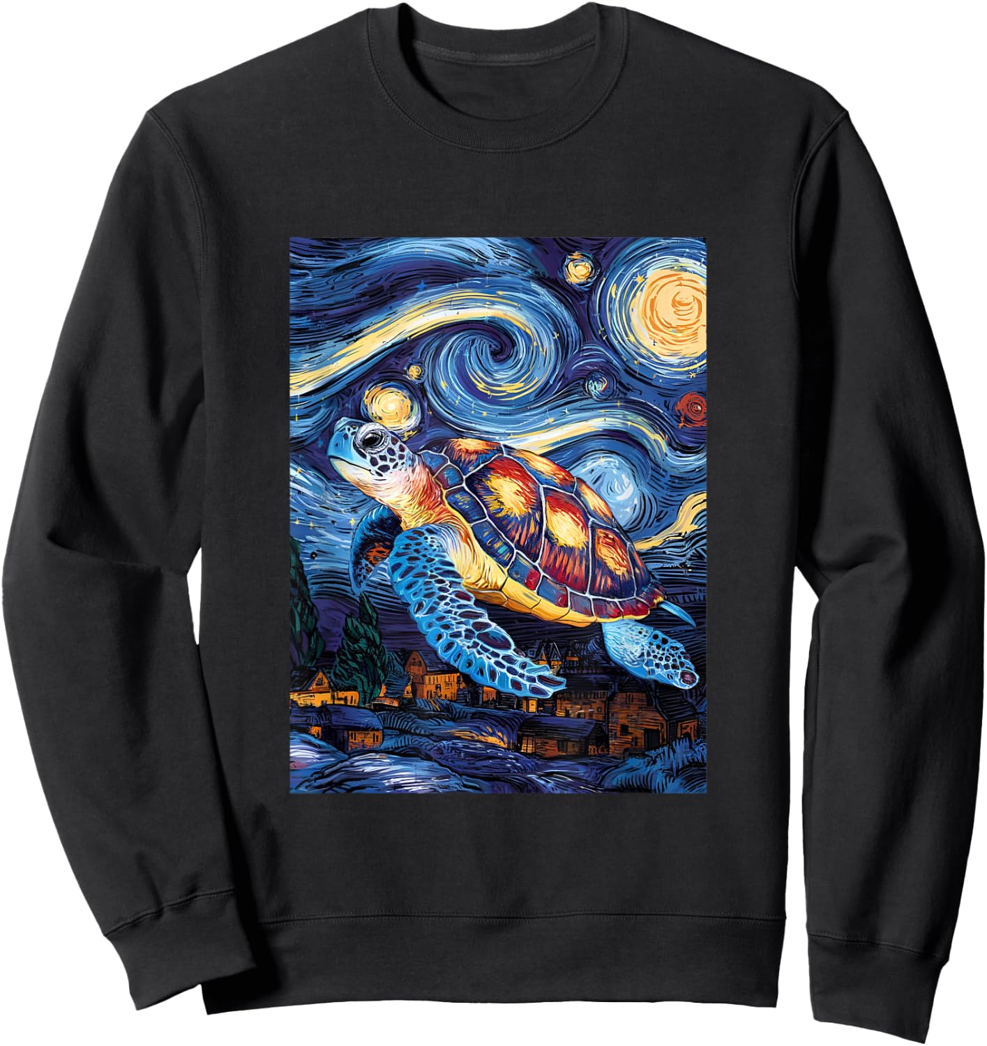 Artistic Sea Turtle Van Gogh Style Starry Night Turtle Art Sweatshirt - Sweatshirt | Black