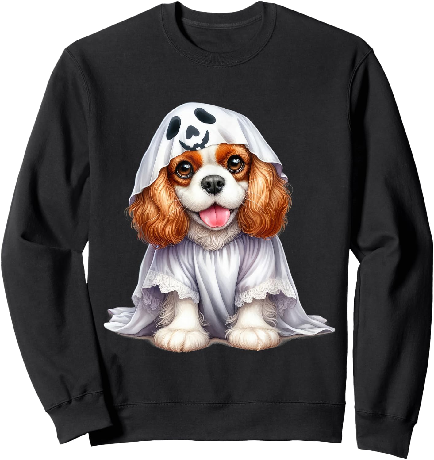 Funny Ghost Cavalier King Charles Spaniel Dog Lover Sweatshirt - Sweatshirt | Black