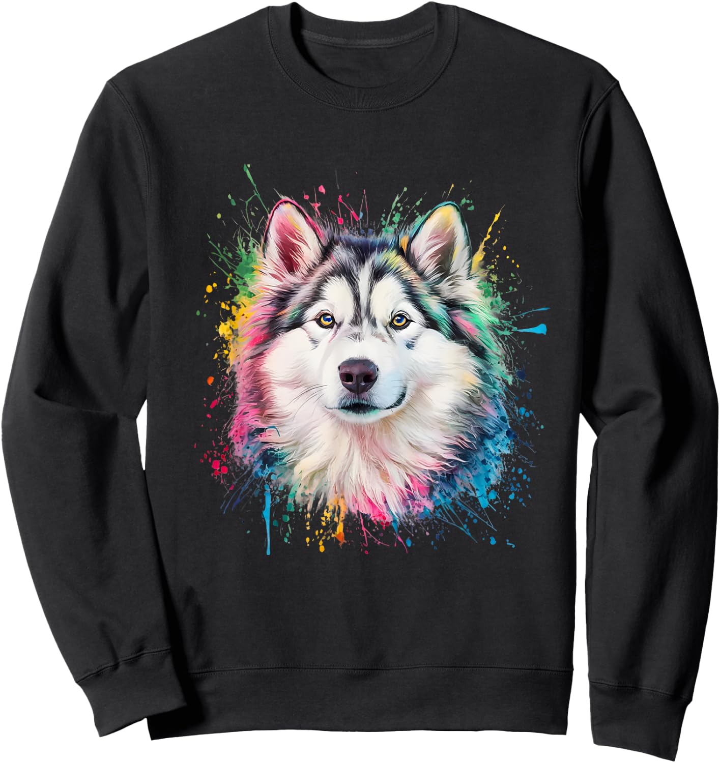 Men Woman Colorful Watercolor Alaskan Malamute Sweatshirt - Sweatshirt | Black