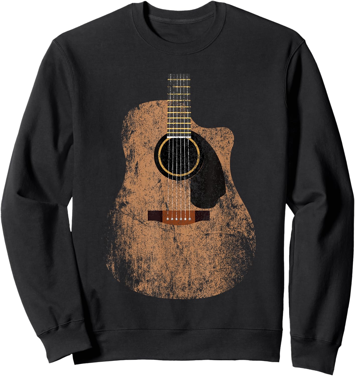 Vintage Guitar Distressed Acoustic Guitar Guitarist Player Sweatshirt - Sweatshirt | Black