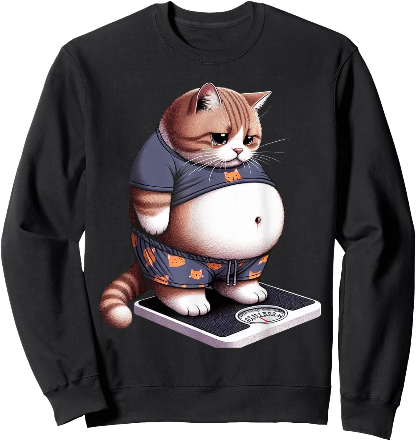 Funny Fat Cat Cute Chubby Kitten , Small, Black Sweatshirt - Sweatshirt | Black
