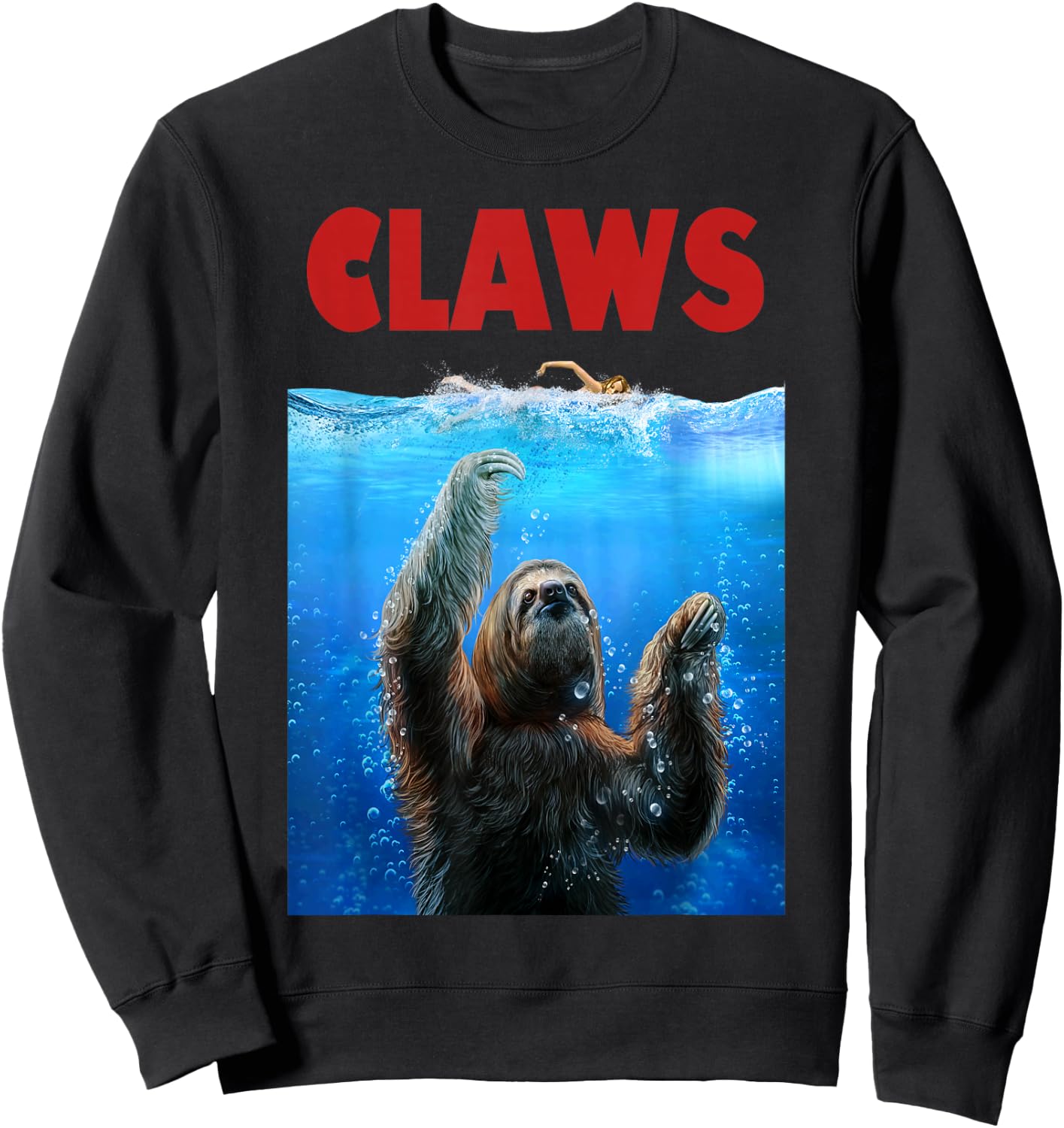 Giant Sloth Terrorizing Swimmer, Beware of Claws Sweatshirt - Sweatshirt | Black