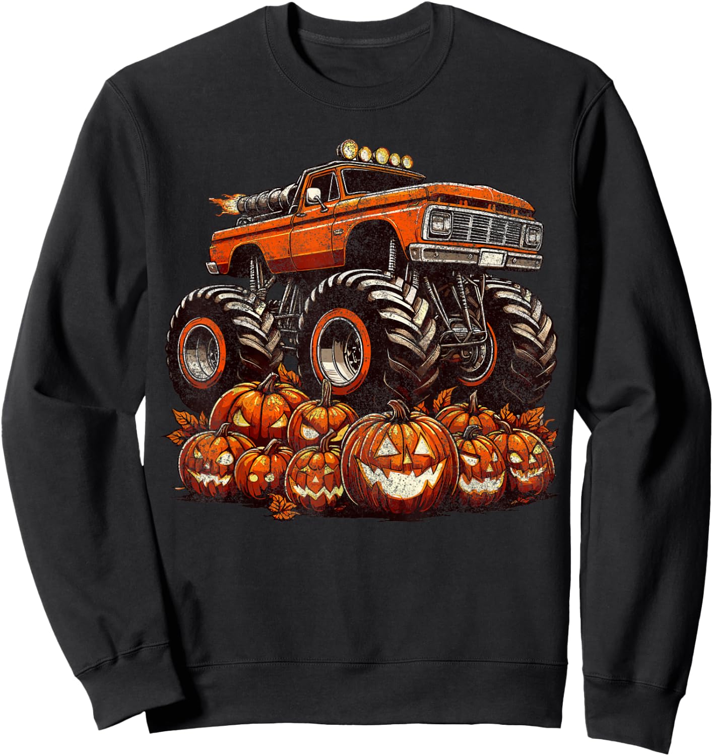 Halloween Monster Truck Boys Pumpkin Halloween Sweatshirt - Sweatshirt | Black