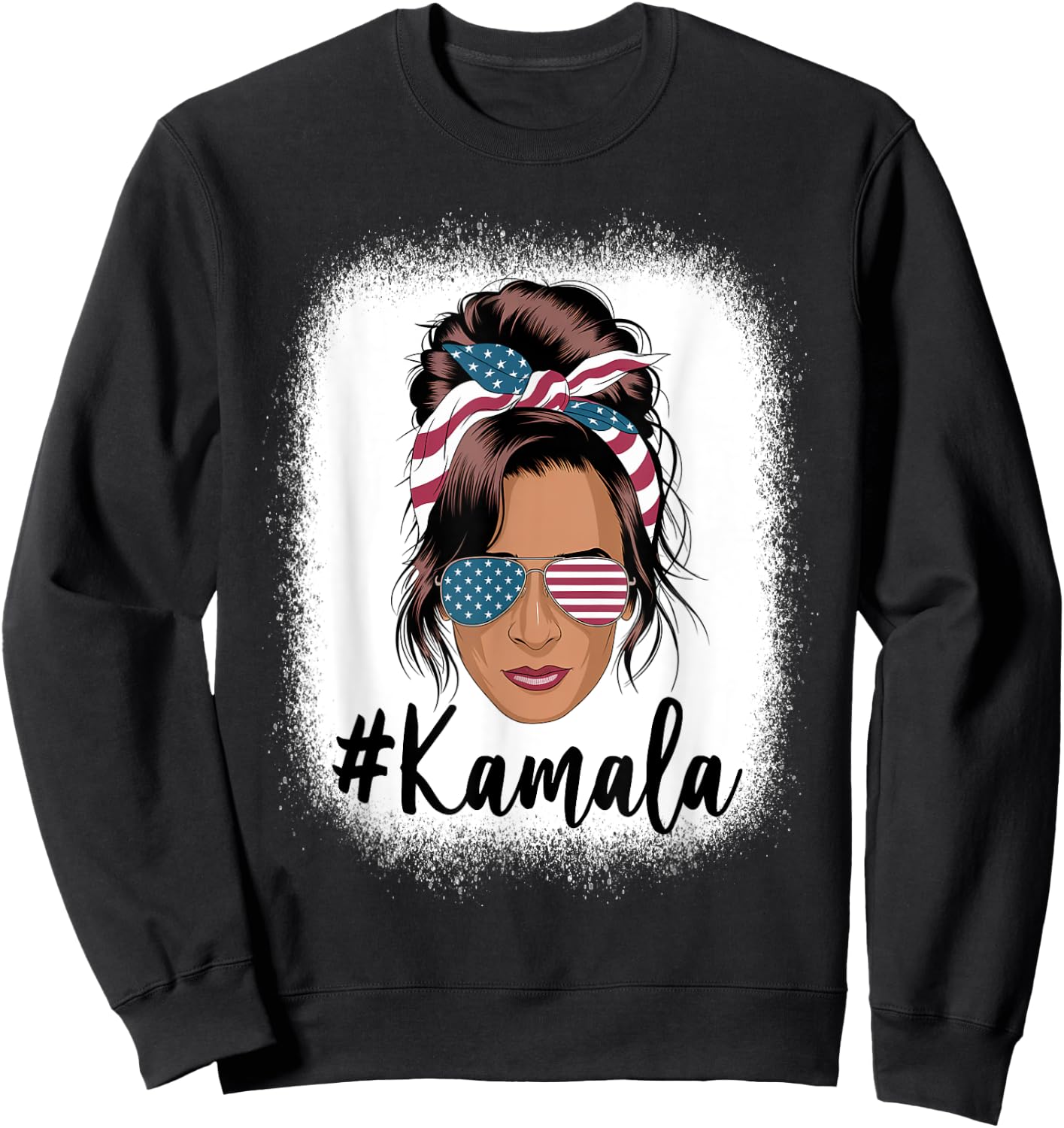 Kamala Harris Messy Bun Retro USA Patriotic American Flag Sweatshirt - Sweatshirt | Black