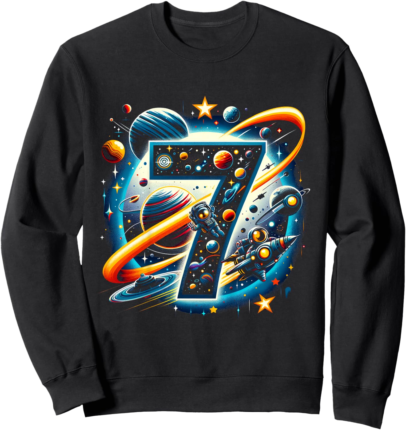 Kids Astronaut 7th Birthday Space Boys 7 Years Spaceship Sweatshirt - Sweatshirt | Black
