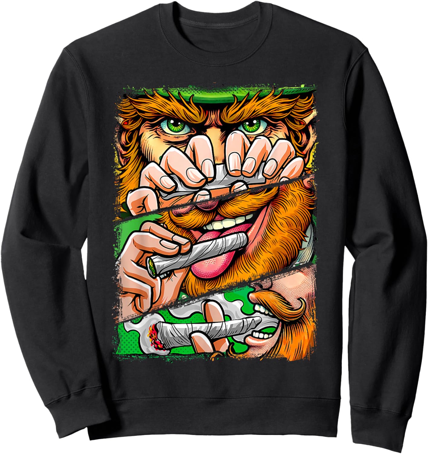 St. Patrick's Day Cannabis Weed Lover Leprechaun Smoking Sweatshirt - Sweatshirt | Black