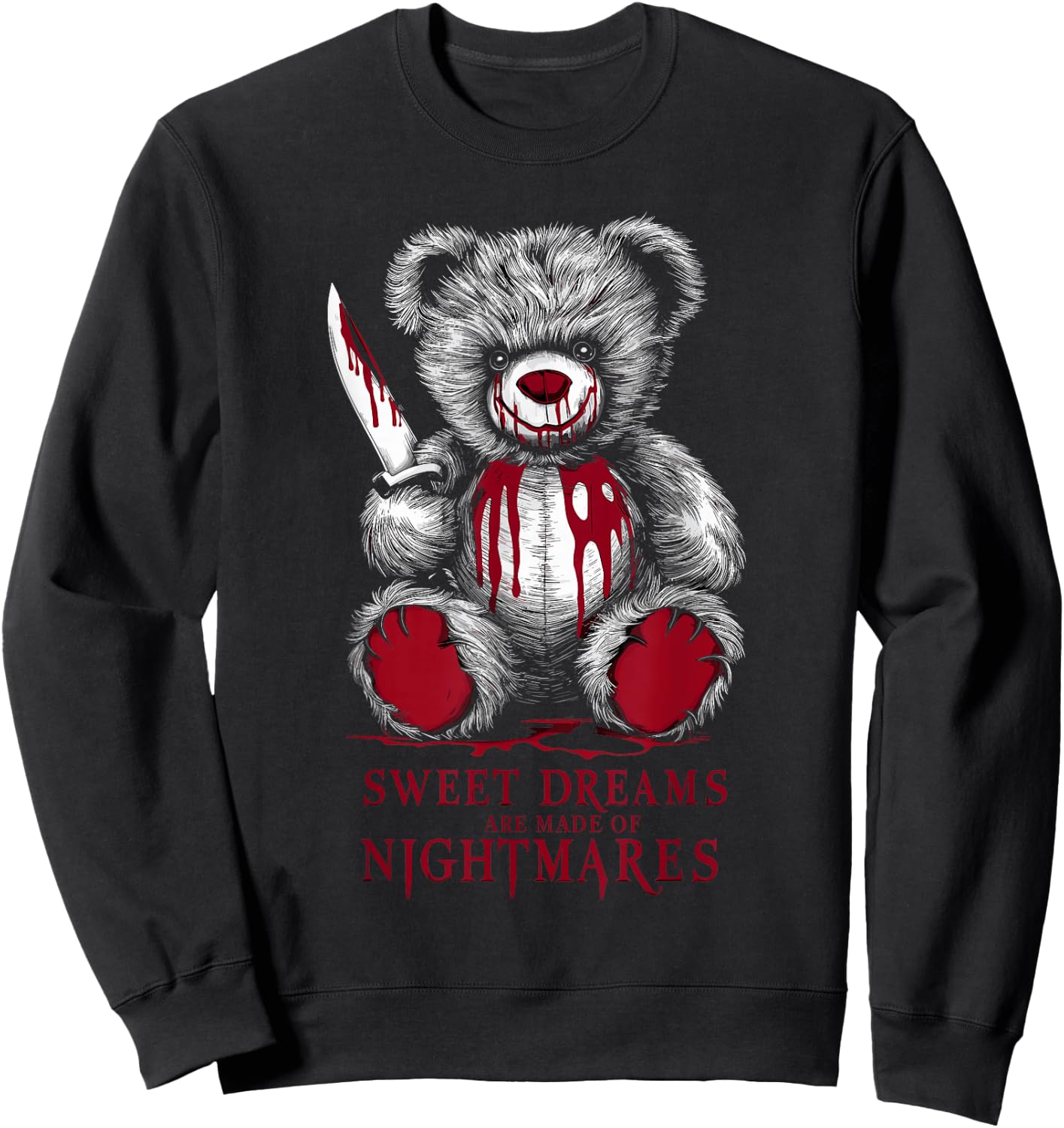 Terrifying Teddy Spooky Plush Horror Teddy Bear Scary Sweatshirt - Sweatshirt | Black