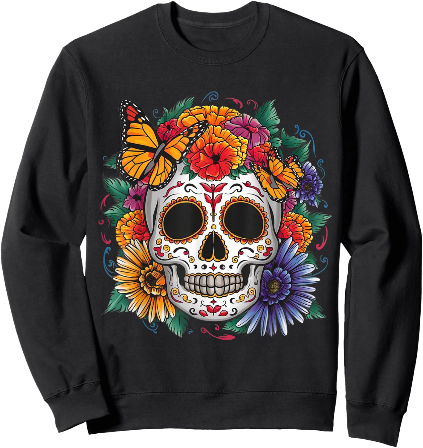 Sugar Skull Butterfly Day of Dead Halloween Dia De Muertos Sweatshirt - Sweatshirt | Black