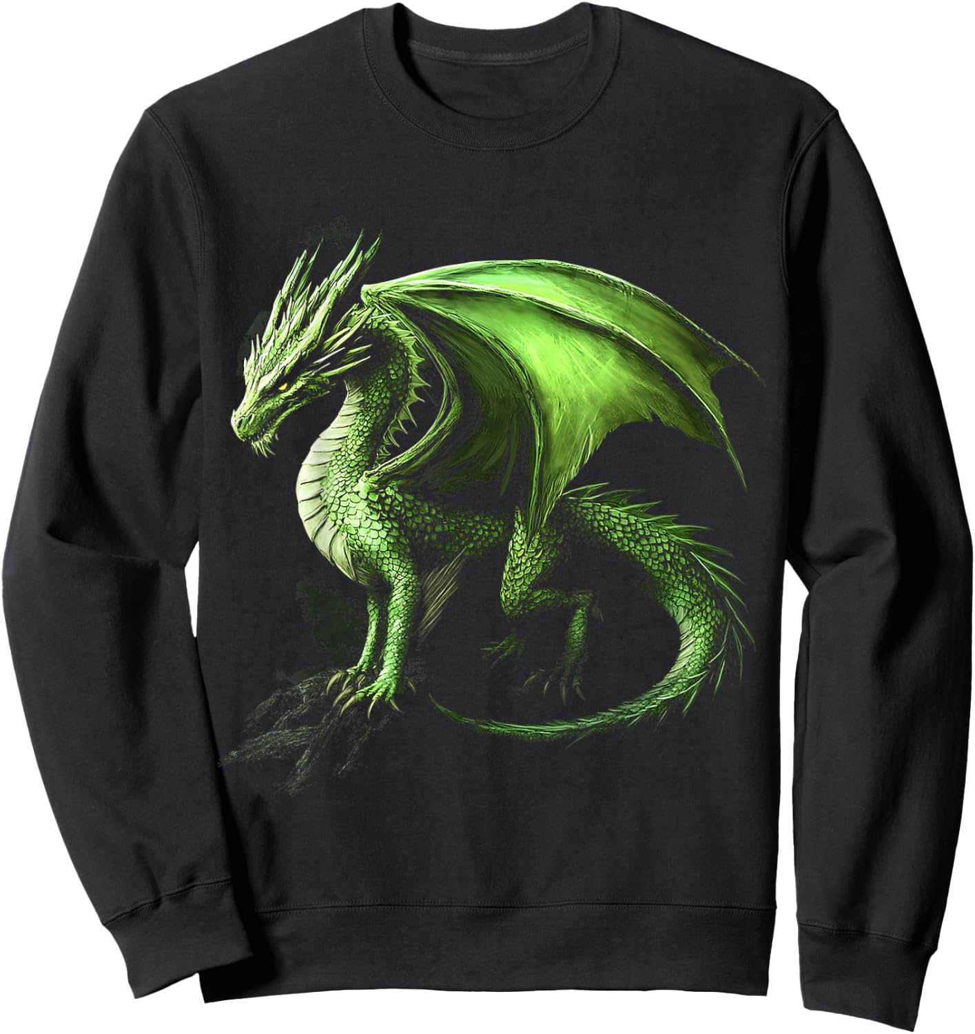 Green Dragon Motif Mythical Illustration Green Dragon Sweatshirt - Sweatshirt | Black