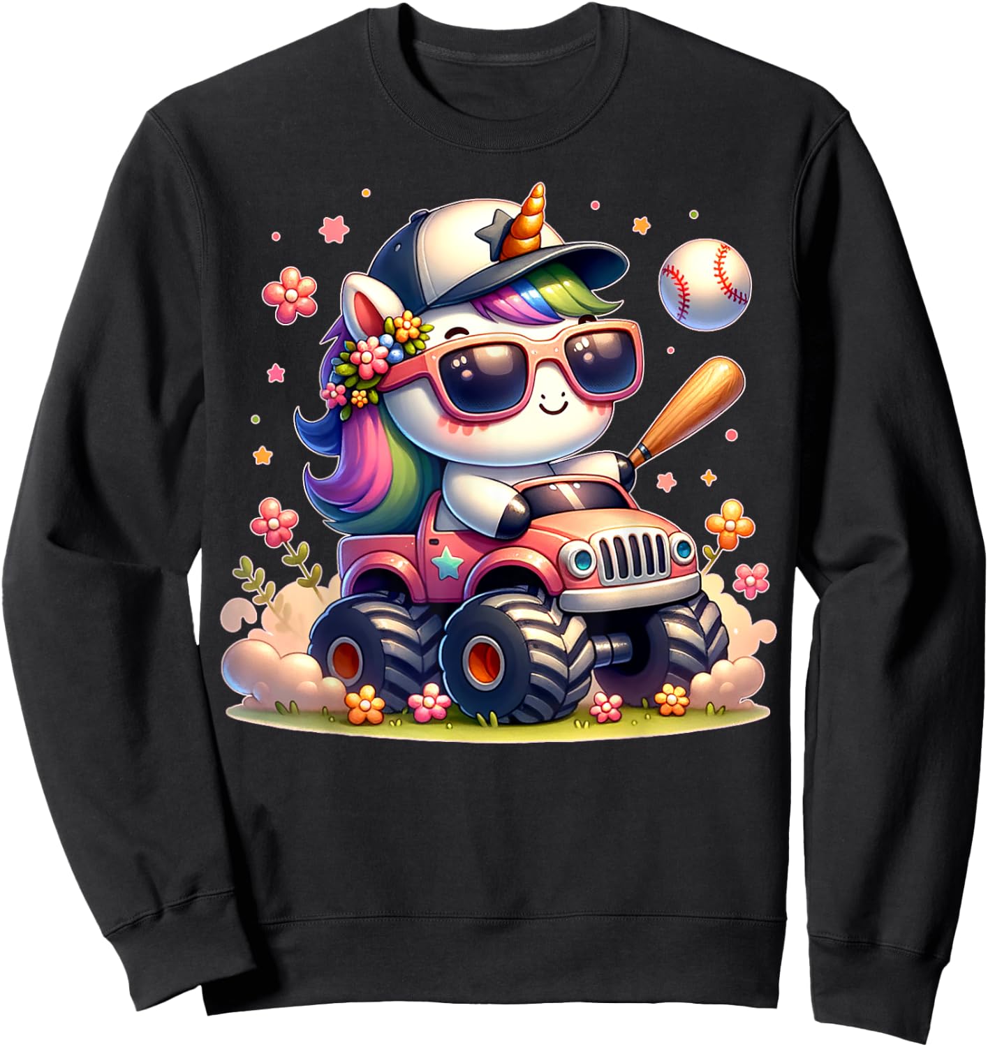 Cute Unicorn Softball Baseball T-ball Shirt for Girl Toddler Sweatshirt - Sweatshirt | Black