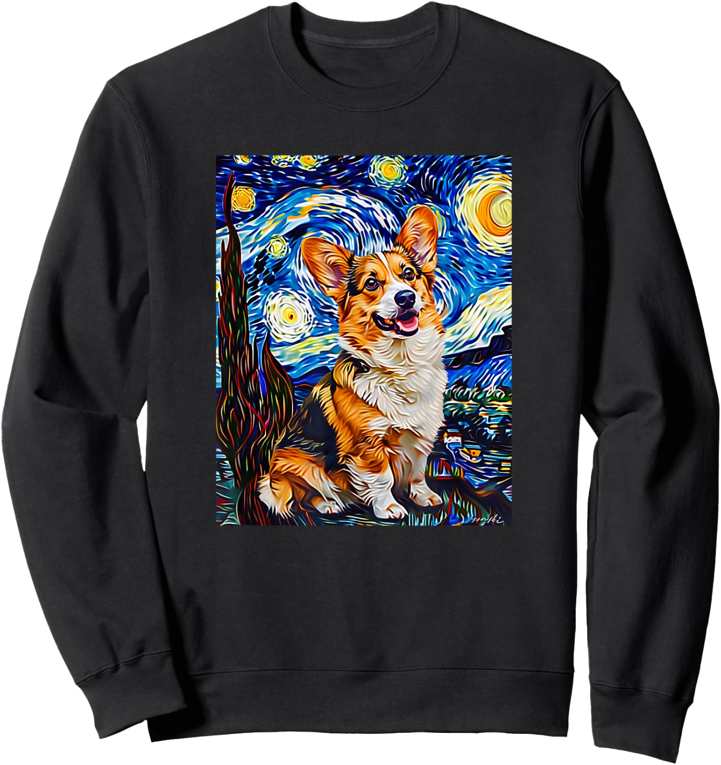 Cute Van Gogh Corgi Starry Night Funny Women Men Sweatshirt - Sweatshirt | Black
