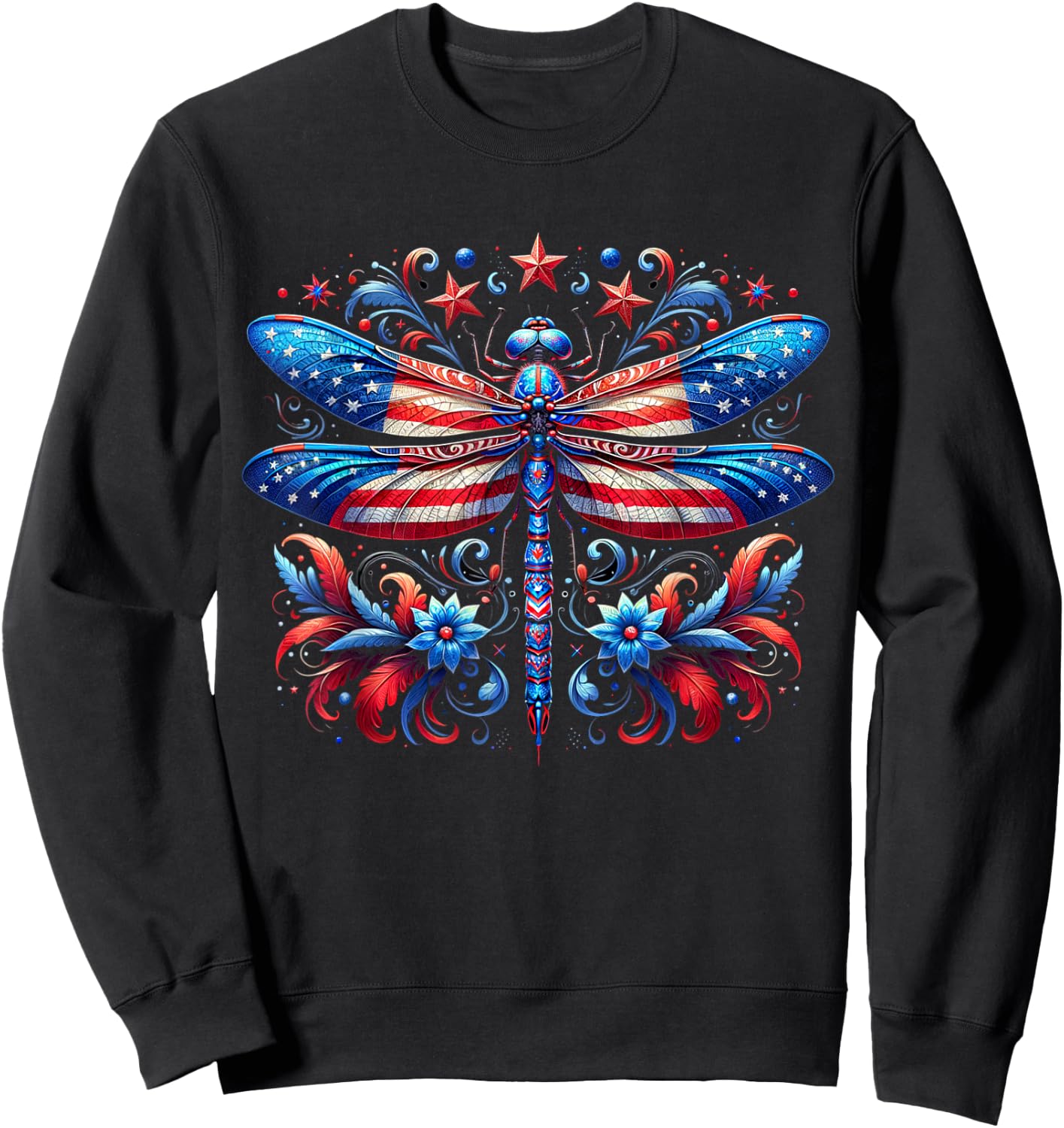 American Flag Dragonfly Patriotic 4th of July Kids Sweatshirt - Sweatshirt | Black
