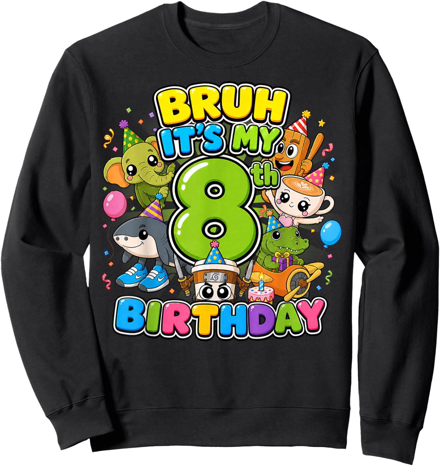Bruh It’s My 8th Birthday Cute Baby Brainrot Kids Birthday Sweatshirt - Sweatshirt | Black