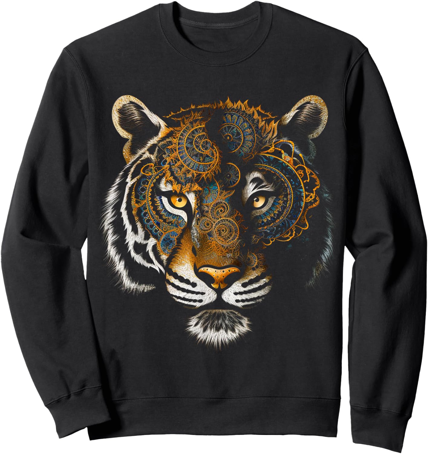 Tiger Mandala Fantasy Animal Art Motif Tiger Sweatshirt - Sweatshirt | Black