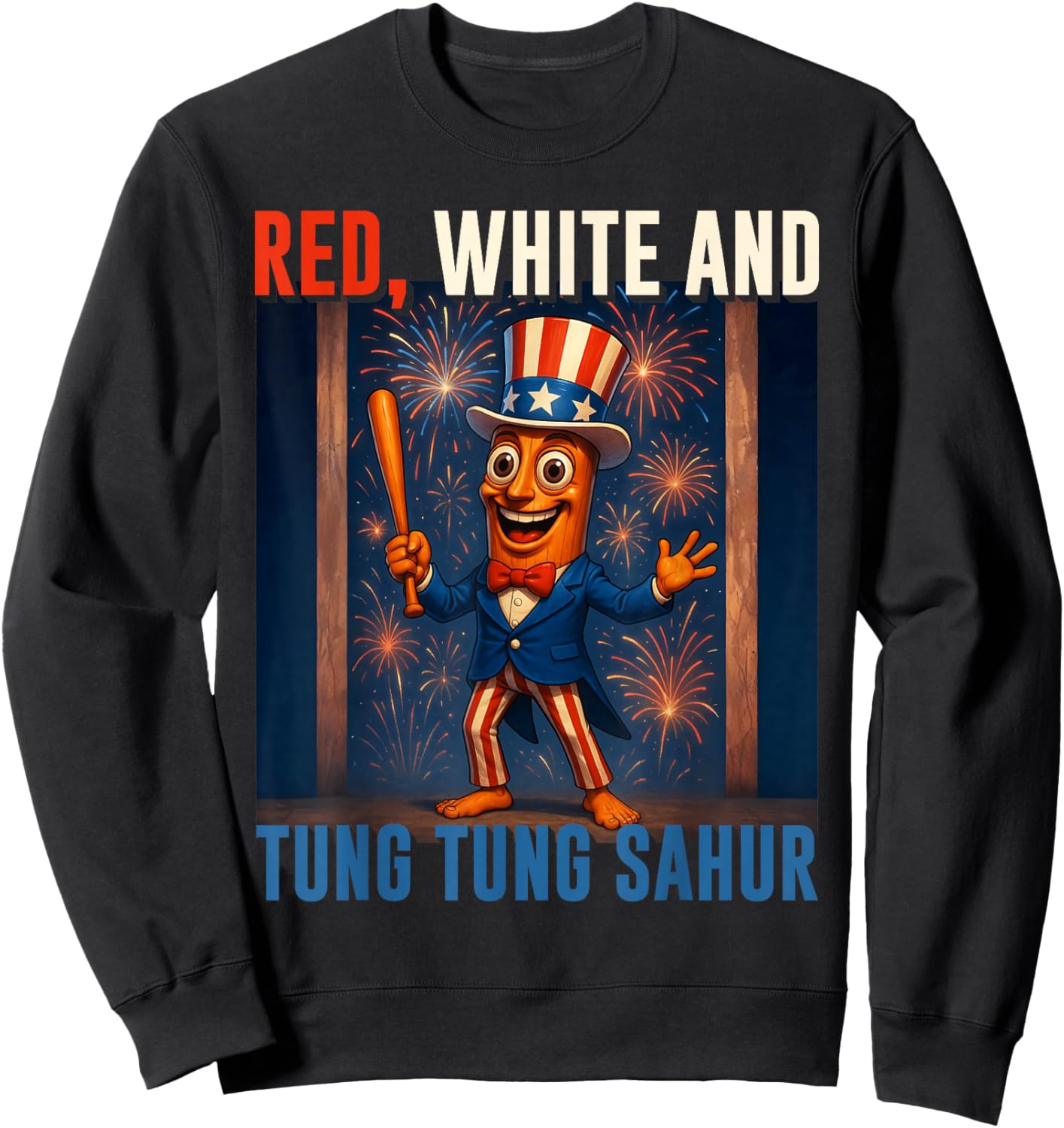 American Independence Tung Tung Sahur Brainrot Italian Meme Sweatshirt - Sweatshirt | Black