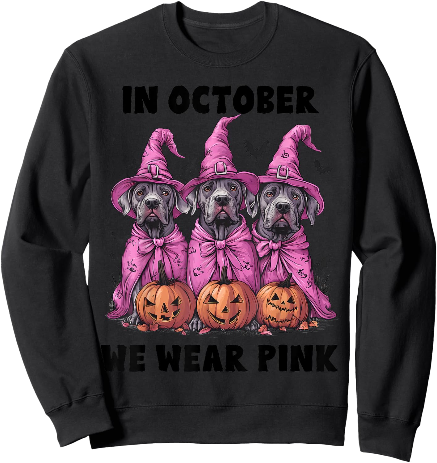 In October We Wear Pink Great Dane Halloween Breast Cancer Sweatshirt - Sweatshirt | Black