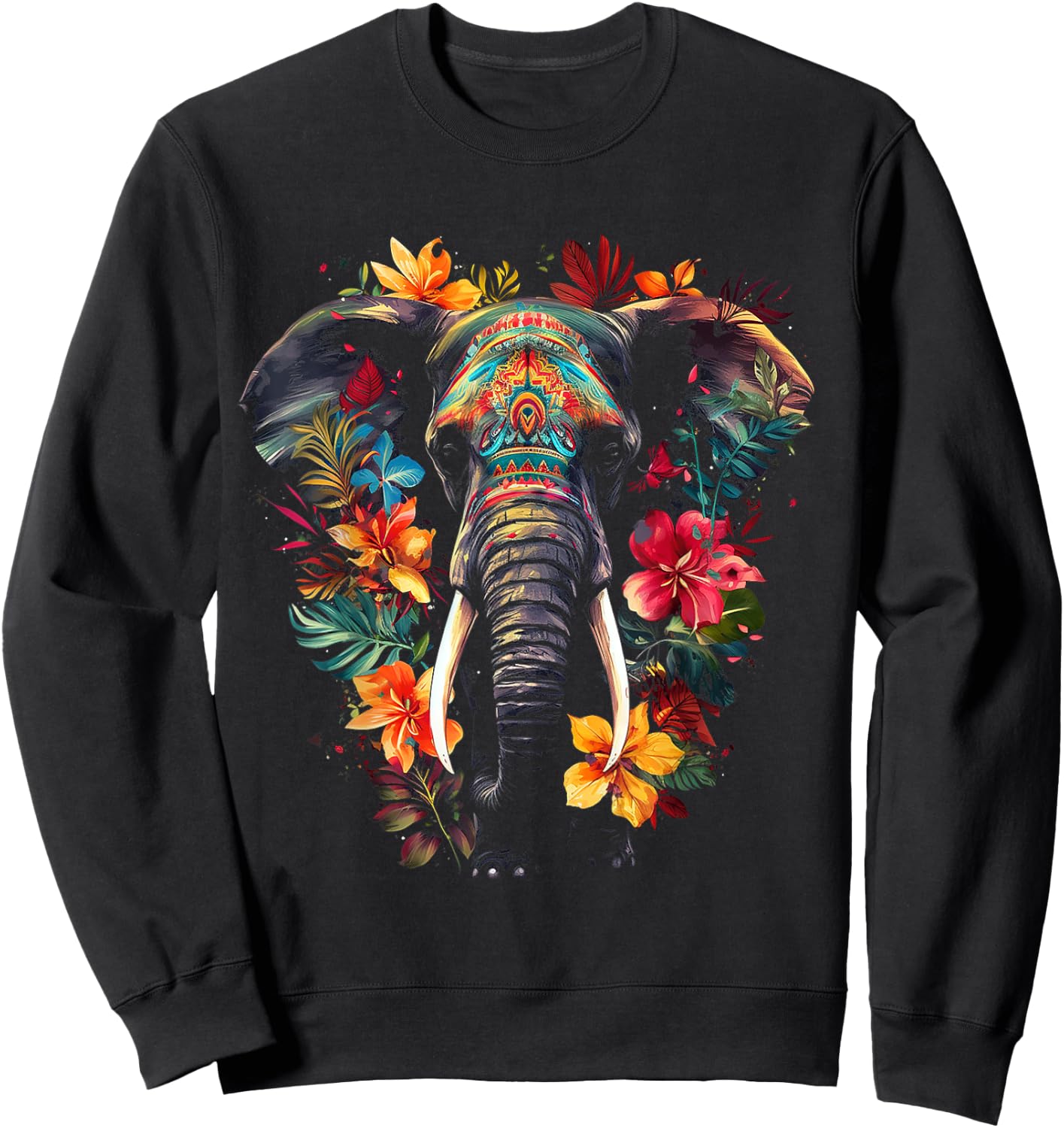 Elephant Flower Animal Graphic Artwork Elephant Sweatshirt - Sweatshirt | Black