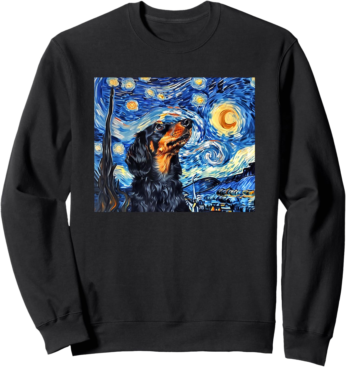 Funny Starry Night Black Long Haired Dachshund Lover Sweatshirt - Sweatshirt | Black