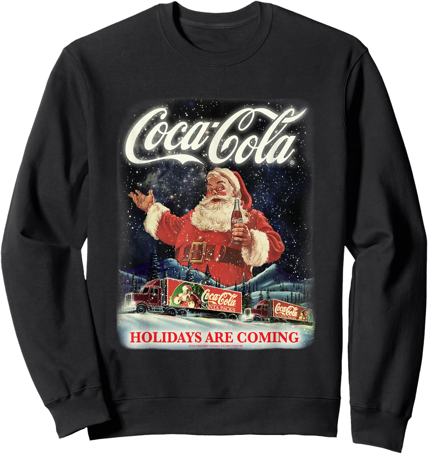 Coca Cola Santa Holidays Are Coming Christmas Sweatshirt - Sweatshirt | Black