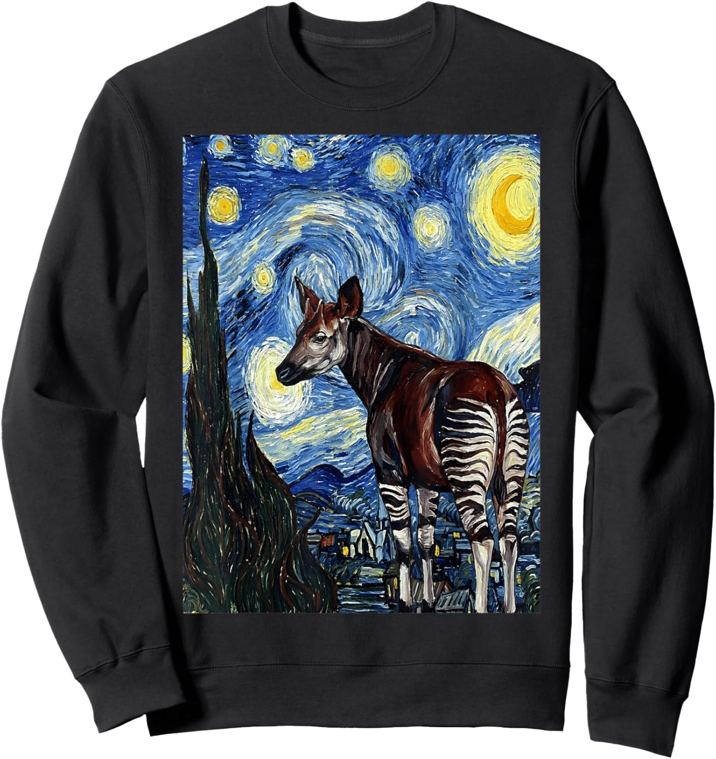 Okapi Starry Night Van Gogh Style Painting Sweatshirt - Sweatshirt | Black