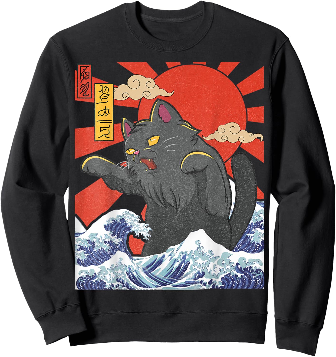 Catzilla Cat Japanese Art Funny Cat Gifts Women Kids Sweatshirt - Sweatshirt | Black
