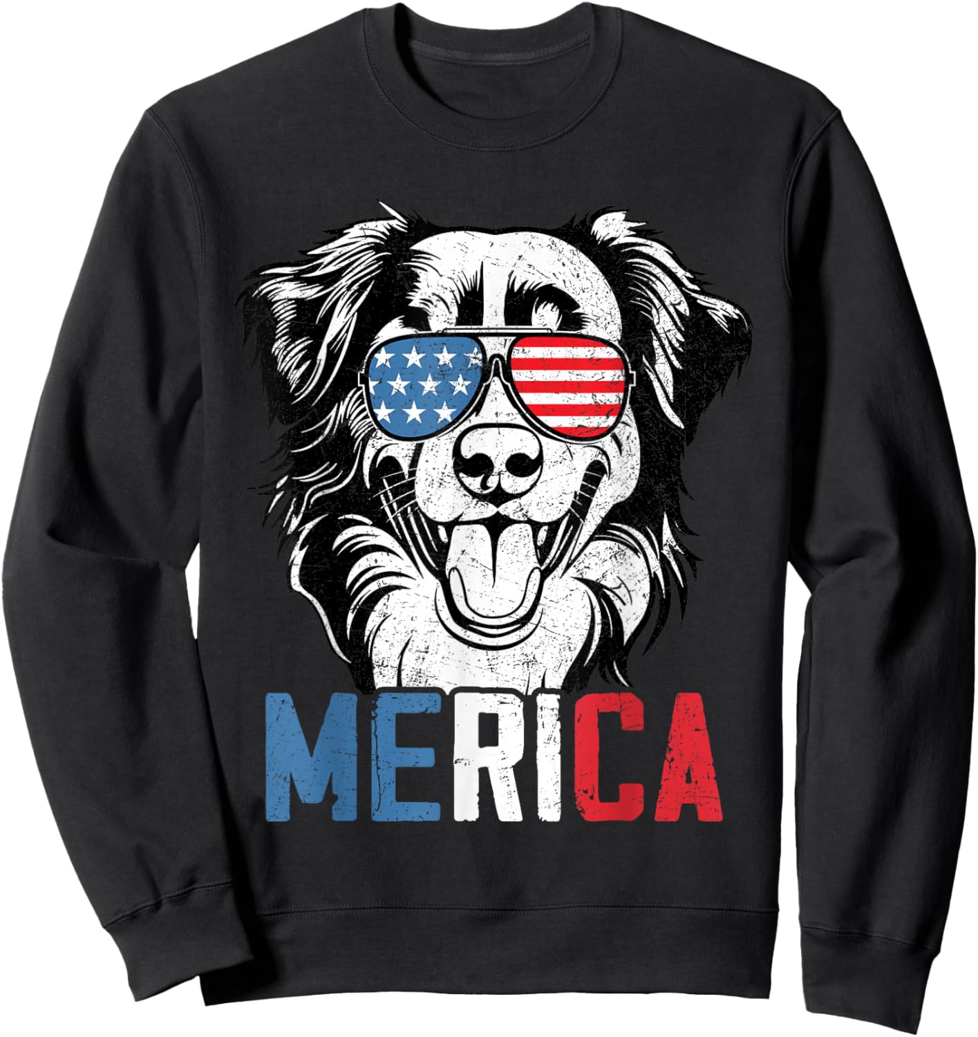 Patriotic Australian Shepherd Dog Merica 4th Of July Funny Sweatshirt - Sweatshirt | Black