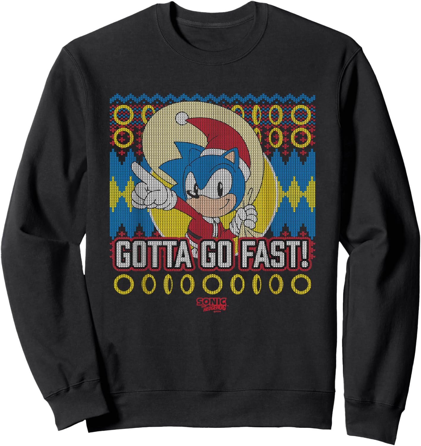 Sonic The Hedgehog Christmas Gotta Go Fast! Ugly Sweater Sweatshirt - Sweatshirt | Black