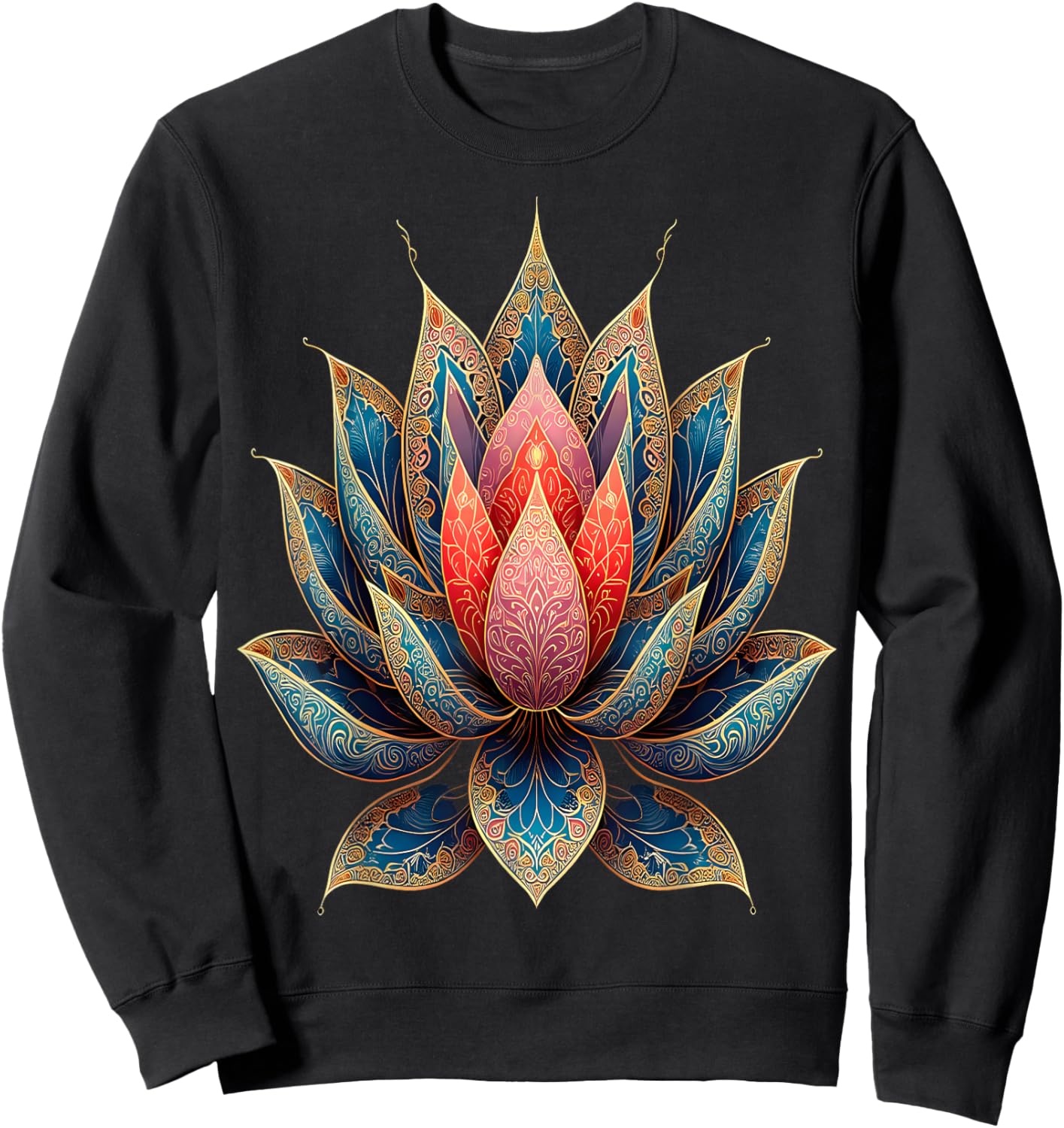 Ornate Lotus Mandala Spiritual Serenity Sweatshirt - Sweatshirt | Black