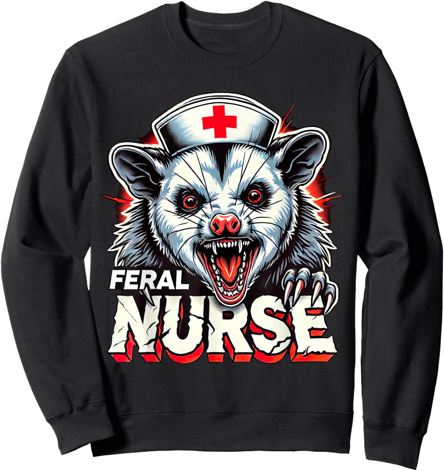 Funny Feral Nurse Possum Nursing Student RN CNA LPN Sweatshirt - Sweatshirt | Black