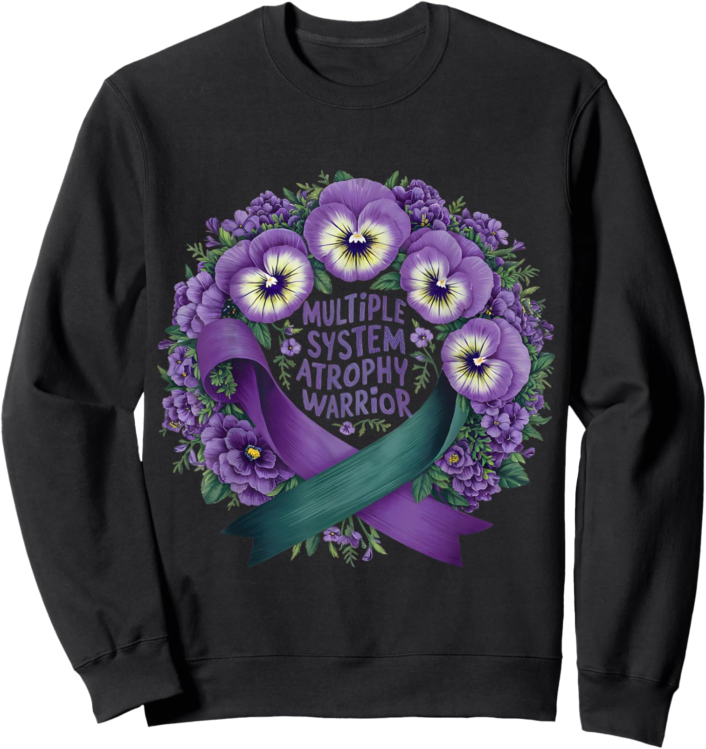 multiple system atrophy Awareness purple floral and ribbon Sweatshirt - Sweatshirt | Black