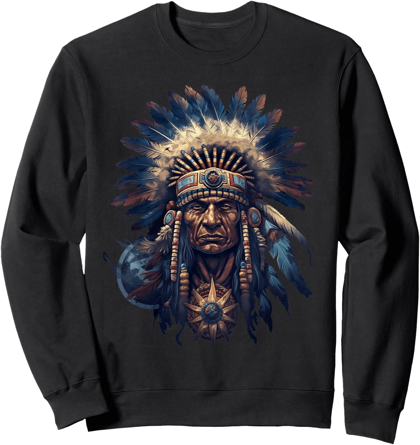 Native American Indian Headdress Traditional Art Men Women Sweatshirt - Sweatshirt | Black