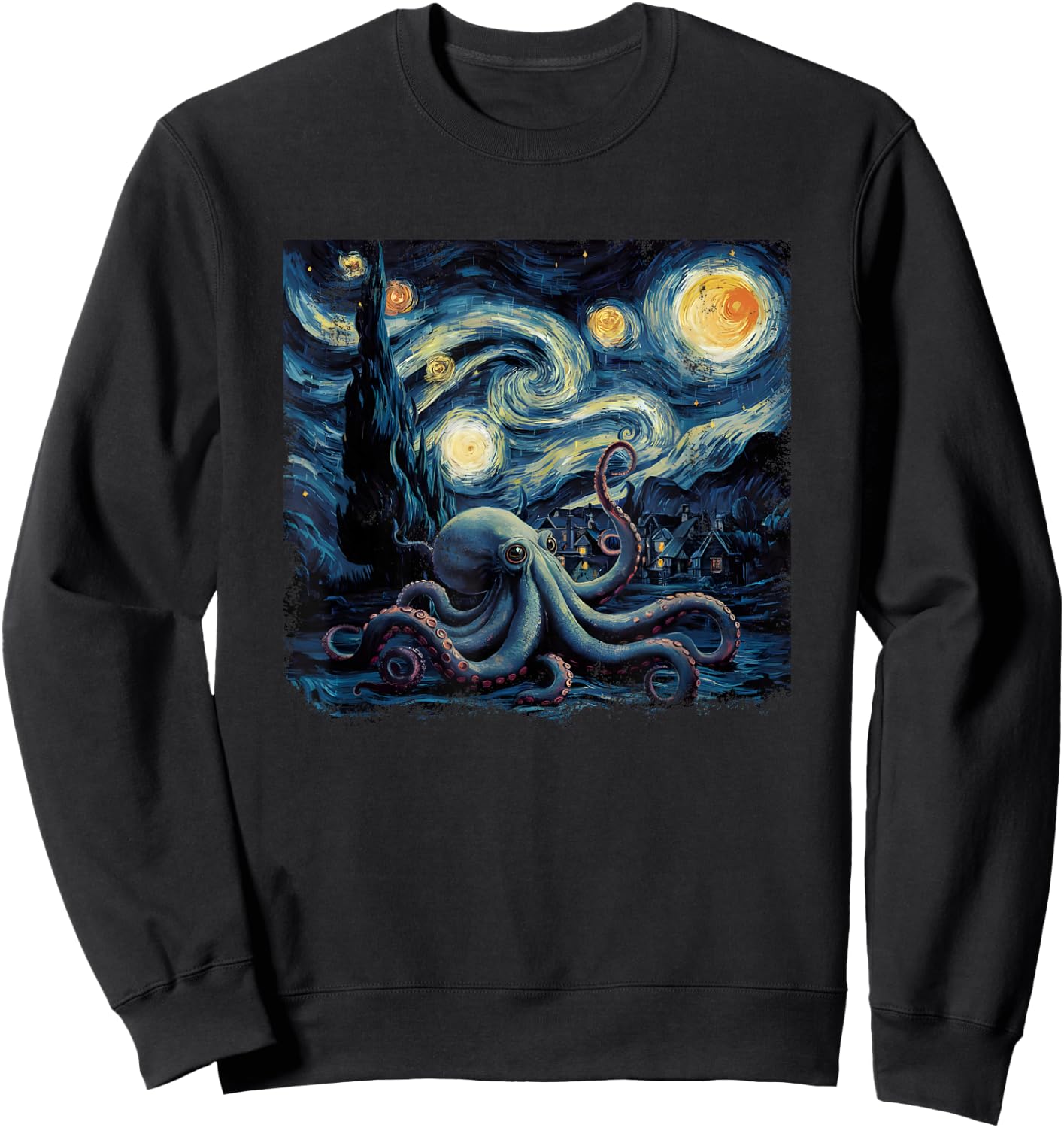 Starry Night Van Gogh Painting Octopus Lover Sweatshirt - Sweatshirt | Black