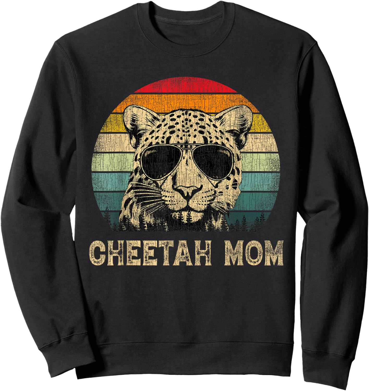 Vintage Cheetah Mom Cheetah Lovers Mommy Mother's Day Sweatshirt - Sweatshirt | Black